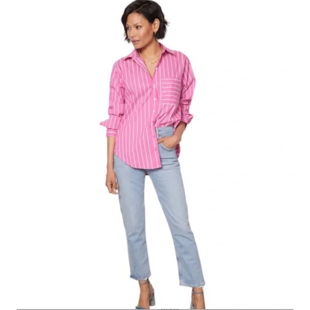 🎉NWOT Cierra Relaxed Button Down, Women’s Size Small, Pink/White/Blue St…